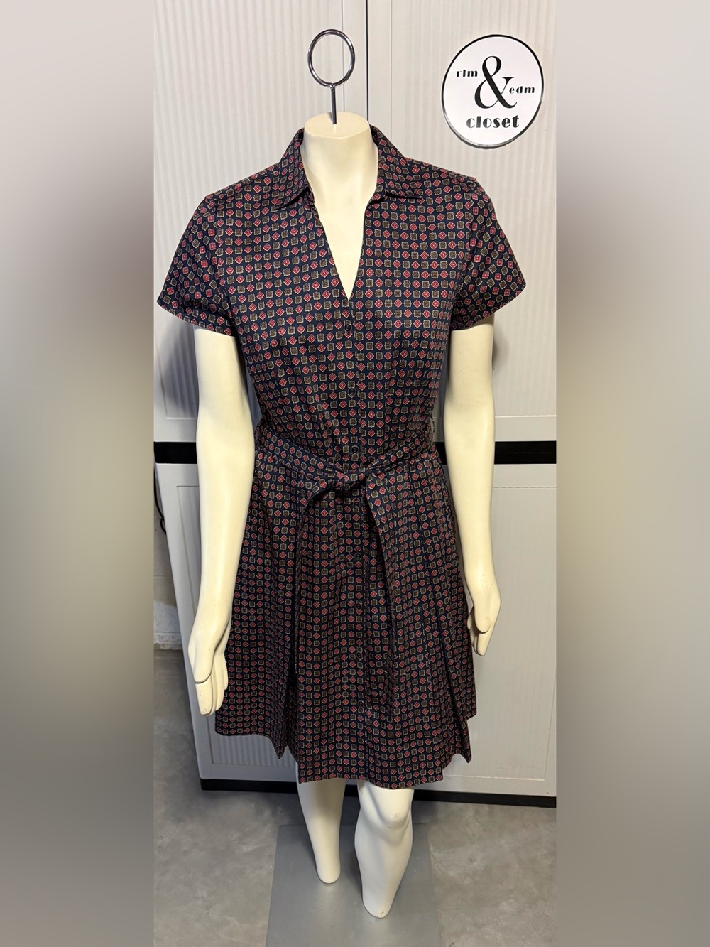 NWOT Brooks Brothers Short-Sleeve Fit-and-Flare Dress in Navy, Red, Green